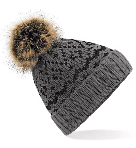 Fair Isle Faux Fur Pop Pom Beanie