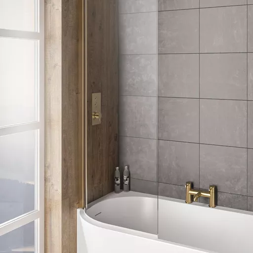 Bray 6mm 1400 x 730mm Left Hand Bath Screen - Brushed Brass