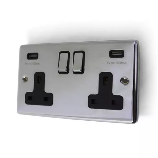 REM Chrome Twin Electrical USB Socket - Not Wired