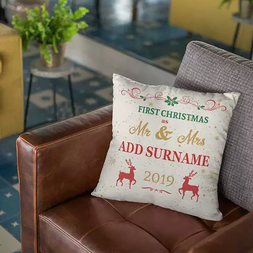 First Christmas as Mr & Mrs - Personalised Christmas Cushion - Add Surname