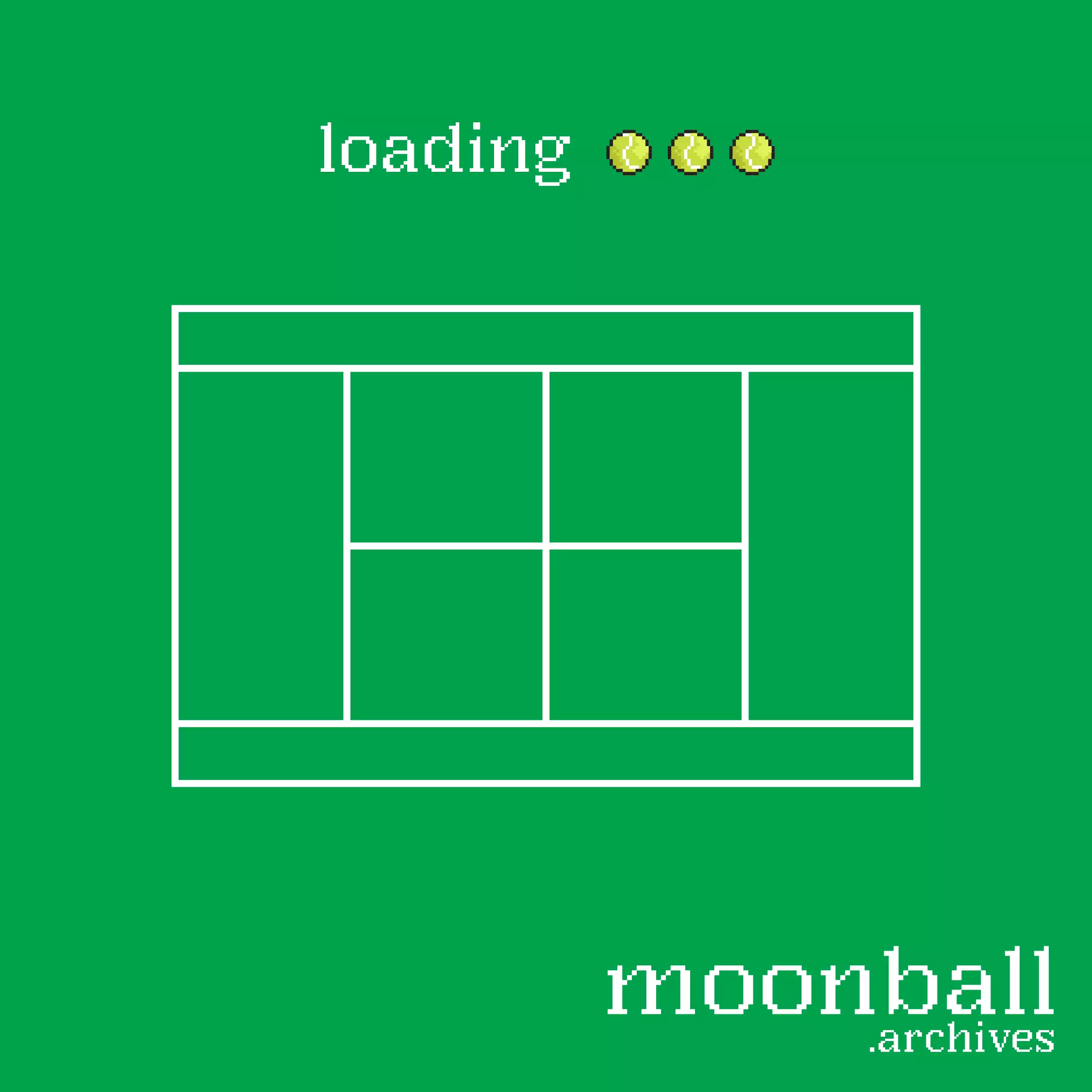 Black background with the Moonball Archives logo in white and a pixel art tennis ball