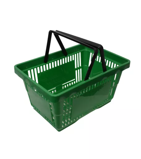 21L Green Plastic Shopping Basket with Black Handles
