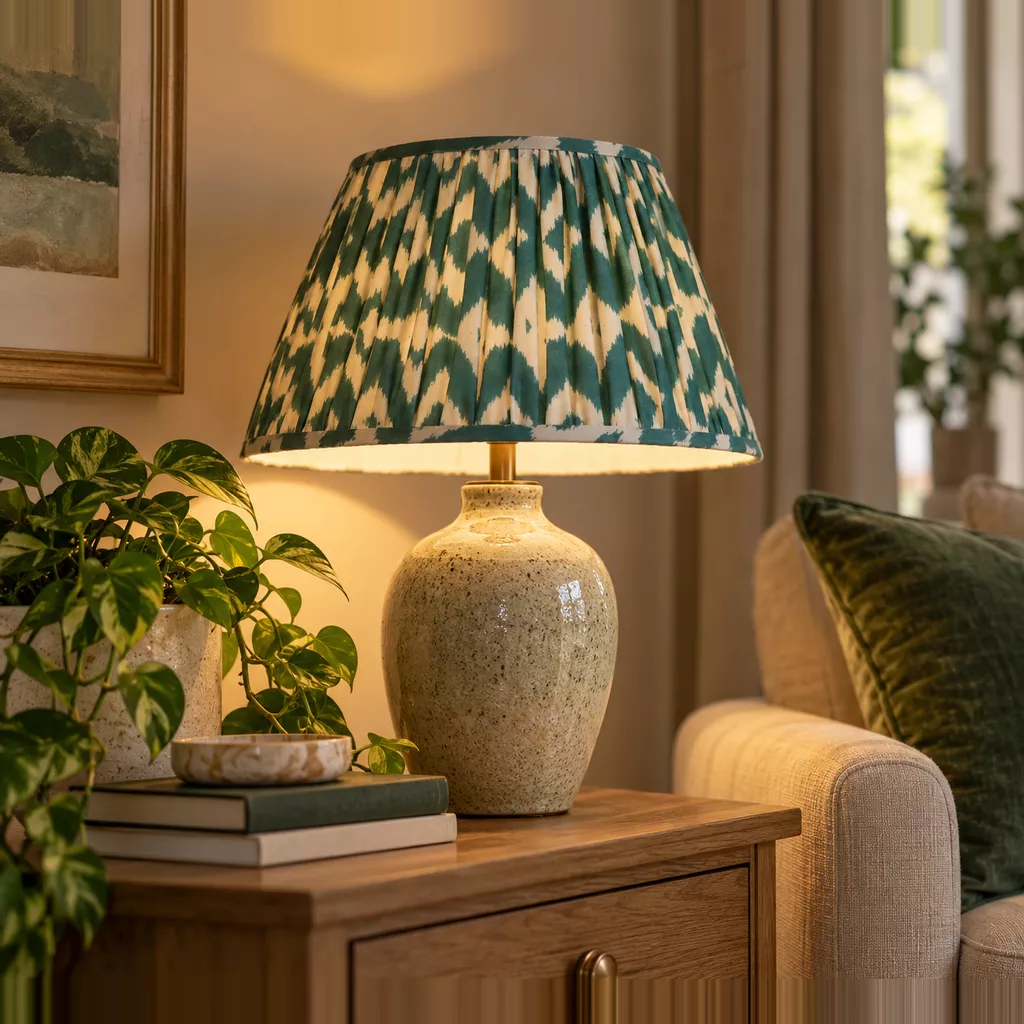 Image of the Eloise Green Tapered Shade for the blog The Trade Guide For Buying Lampshades