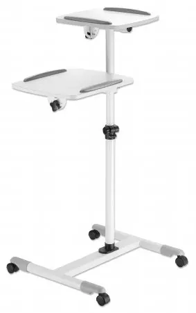Manhattan Mobile Cart for Projectors and Laptops, Two Trays for Devices up to 10kg, Trays Tilt and Swivel, Height Adjustable, Grey/White, Lifetime Warranty