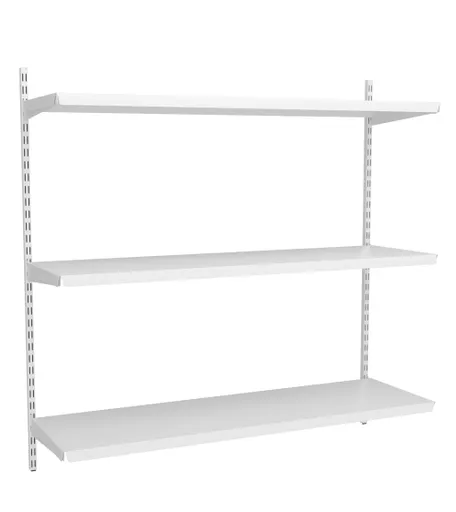 1000mm White Twin Slot Shelving Kit with 3 x 100cm White Metal Shelves
