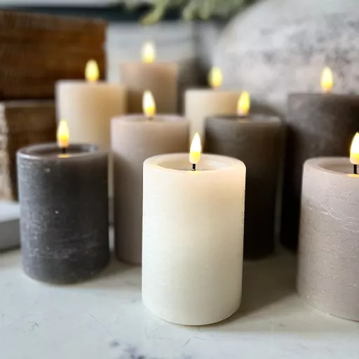 Unique Rustic LED Pillar Candle - Ivory - 7.5cm width - 3 sizes available.