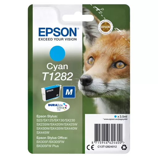 Epson C13T12824012/T1282 Ink cartridge cyan, 175 pages 3,5ml for Epson Stylus S 22/SX 235 W/SX 420/SX 430 W