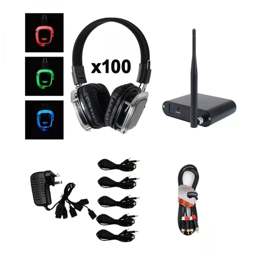 W Audio Silent Disco Pack x100 Headphones with x1 Transmitter Bundle