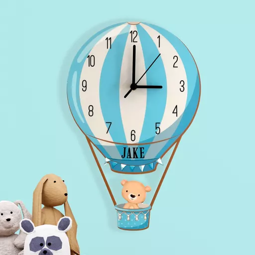 Personalised Blue Hot Air Balloon Child's Clock