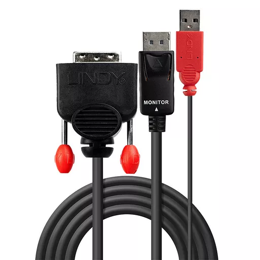 Lindy 0.5m DVI-D (with USB) to DP Active Adapter Cable, Black