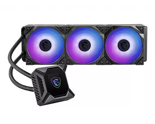 MSI MPG CORELIQUID K360 Liquid CPU Cooler '360mm Radiator, 2.4'' LCD display with fan, 3x 120mm ARGB PWM Fan, Center, Supports Intel and AMD Platforms, Cooled by ASETEK'