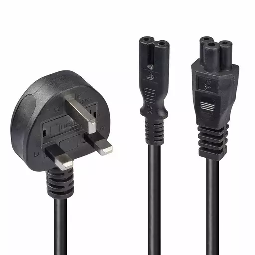 Lindy 2.5m UK 3 Pin Plug to IEC C5 & IEC C7 Splitter Extension Cable, Black
