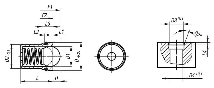 Spring Plunger With O Ring. 14mm Diameter. 16mm Long. 15N Spring Force. Stainless Steel.