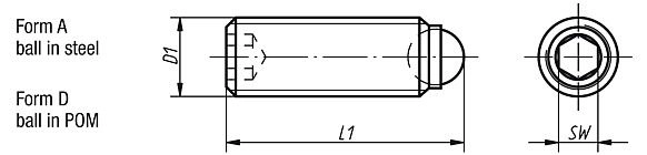 Ball End Thrust Screw. Without Head. Form A. M4 Thread. 6mm Long.