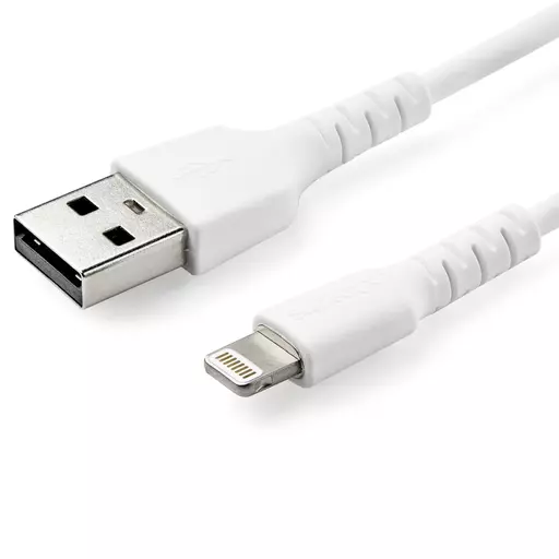 StarTech.com 3 foot (1m) Durable White USB-A to Lightning Cable - Heavy Duty Rugged Aramid Fiber USB Type A to Lightning Charger/Sync Power Cord - Apple MFi Certified iPad/iPhone 12