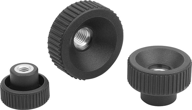K1472 - Knurled Nuts In Plastic With Steel & Stainless Steel Thread Size M4-M10