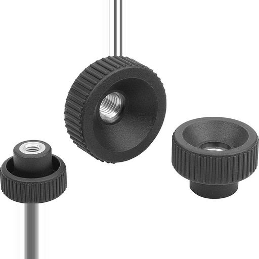 K1472 - Knurled Nuts In Plastic With Steel & Stainless Steel Thread Size M4-M10