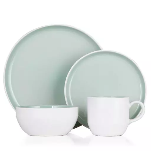 Gibson Home Oslo 12-Piece Porcelain Double Bowl Dinnerware Set Grey