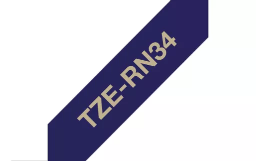 Brother TZE-RN34 DirectLabel gold on Navy blue non adhesive textil 12mm x 4m for Brother P-Touch TZ 3.5-18mm/6-12mm/6-18mm/6-24mm/6-36mm