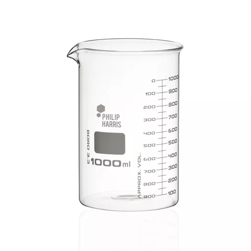 Philip Harris Glass Beaker - Squat Form - 1000ml - Pack of 6