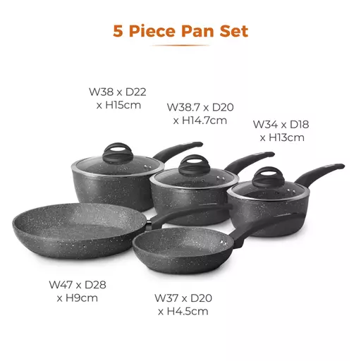 Tower Rose Gold Pot and Pan Set, Non Stick and Easy to Clean, Black, 5 Piece