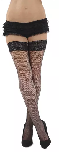 Sexy Black Fishnet Lace Top Hold Up Stockings