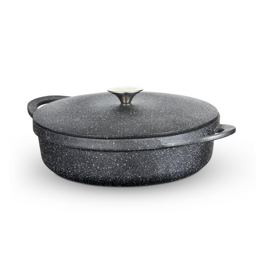 Tower Precision 28cm Shallow Casserole Dish with Aluminium Lid Black