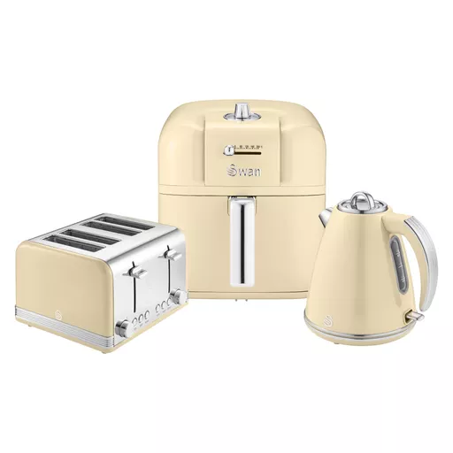 Retro 4 Slice Toaster, Cordless Kettle and Air Fryer Bundle in Cream