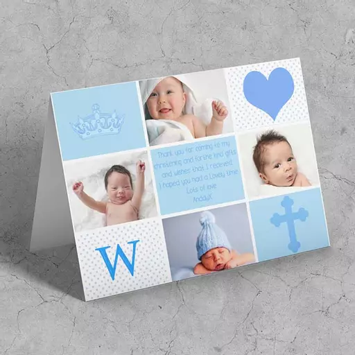 Personalised Blue Squares 4 Photos & Text Card
