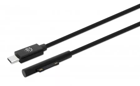 Manhattan USB-C to Surface Connect Cable, 1.8m, Male to Male. 15V/3A, Black, Lifetime Warranty, Polybag