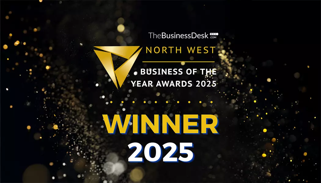Feature Image of the North West Business Awards Winner Symphony Commerce on a black background with golden bokeh effect