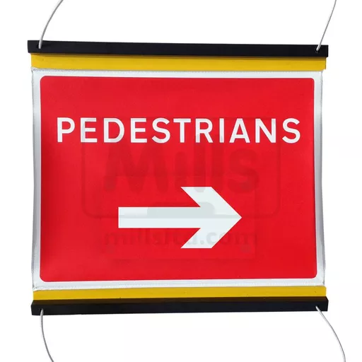 Pedestrians Reversible Arrow Barrier Bungee Sign 600 X 450mm
