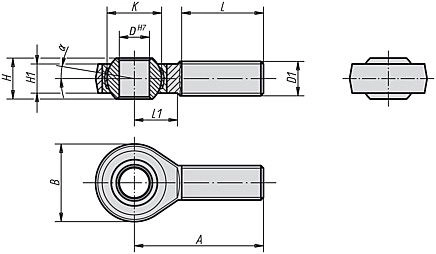 Rod End. Right Hand Thread. M5 Thread. Stainless Steel.