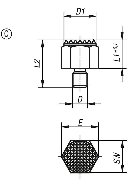 Positioning Foot. Form C. 22mm Square Face. M12 Thread. Hardened Steel.