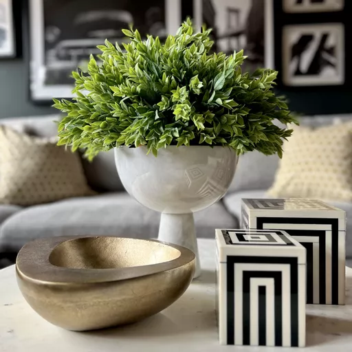 Out of Stock - Marble Pedestal Bowl, Selma, White, Large