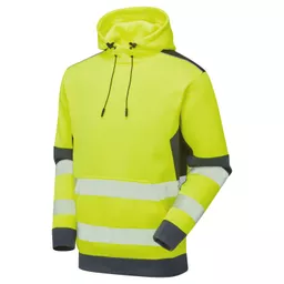 SYS702-YN-System-Hi-Vis-Eco-Yellow-Navy-Hoodie-Front Angle Left With Segmented Tape.png