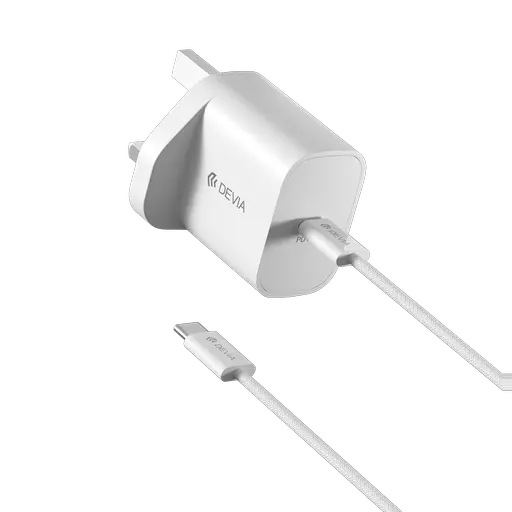 Devia - 30W GaN USB-C 3-Pin UK Charging Plug & 1.2m USB-C to USB-C Cable - White