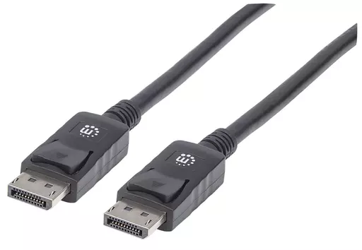 Manhattan DisplayPort 1.2 Cable, 4K@60hz, 1m, Male to Male, Equivalent to DISPL1M, With Latches, Fully Shielded, Black, Lifetime Warranty, Polybag