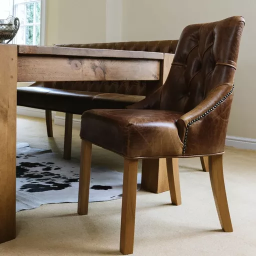 Linton Leather Dining Chair in Cerato Brown - In Stock