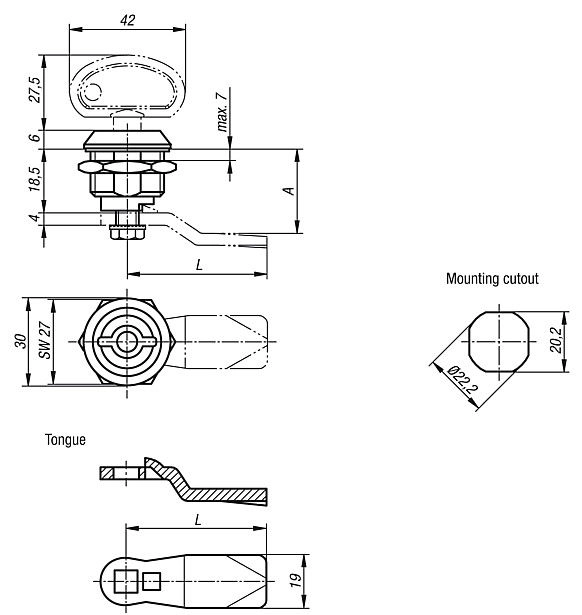 Quarter Turn Lock. Double Lug Lock. 18.5mm Height. Zinc Chrome.