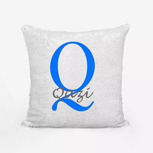 Personalised Sequin Magic Cushion For Him – Custom Initial "Q" & Name Gift