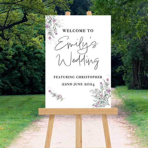 Personalised Purple Flowers Wedding Welcome Sign