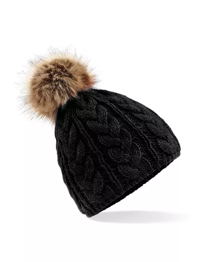 Faux Fur Pom Pom Cable Beanie