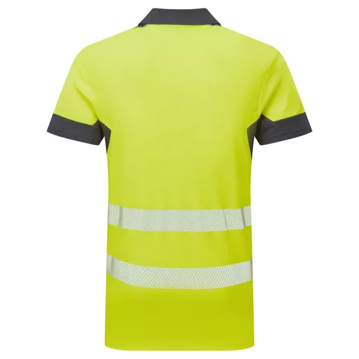 SYH-304C-System-Hi-Vis-Eco-CottonCool-Short-Sleeve-Yellow-Navy-Polo-Front-Back straight on With Segmented Tape.png