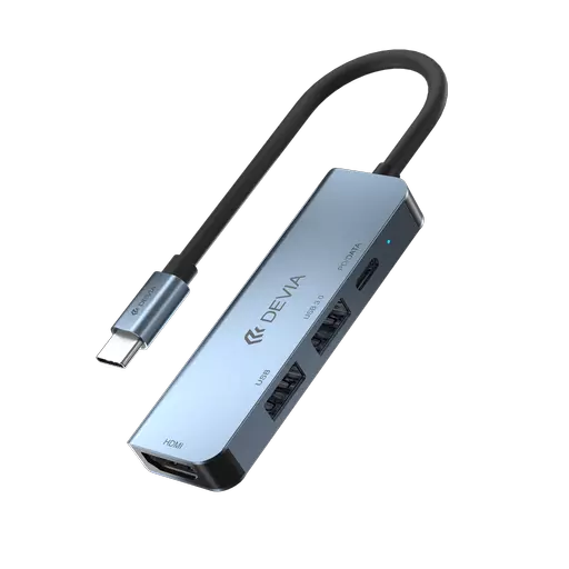 Devia - USB-C 4in1 Hub - PD, HDMI, & USB - Grey