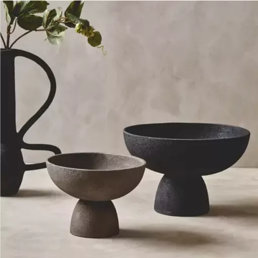 -Textured Pedestal Bowl, Cantella, Matt Black, Large