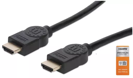 Manhattan HDMI Cable with Ethernet, 4K@60Hz (Premium High Speed), 3m, Male to Male, Black, Equivalent to HDMM3MP, Ultra HD 4k x 2k, Fully Shielded, Gold Plated Contacts, Lifetime Warranty, Polybag