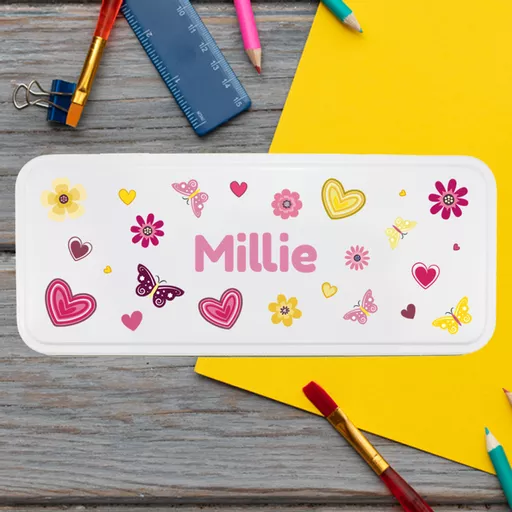 Butterfly & Flowers Pencil Tin
