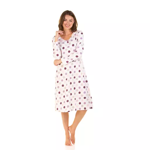 La Marquise COTTON LONG SLEEVE NIGHTDRESS Misty Dots  Lilac