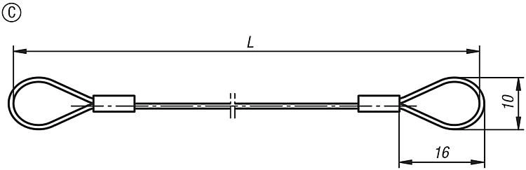 Tether Cable. Loops. Length 500mm. Stainless Steel.